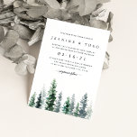 Timber Grove | Wedding Invitation<br><div class="desc">Elegant fall or winter wedding invitation features a copse of tall watercolor pine trees in shades of greyed sage and hunter green. Personalise with your wedding details in chic soft off-black lettering. A beautiful choice for elegant autumn or winter weddings in mountain,  forest,  or woodland settings.</div>