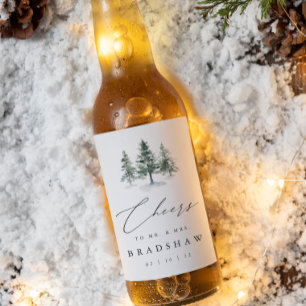 Timber Grove   Winter Evergreen Wedding Beer Bottle Label