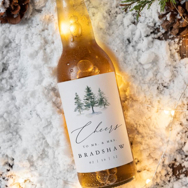 Timber Grove | Winter Evergreen Wedding Beer Bottle Label (Creator Uploaded)