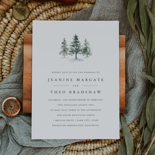 Timber Grove | Winter Pine Tree Wedding Invitation (Creator Uploaded)