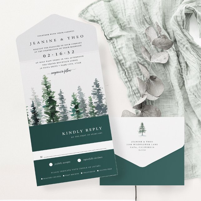 Timber Grove | Winter Watercolor Wedding All In One Invitation (Creator Uploaded)