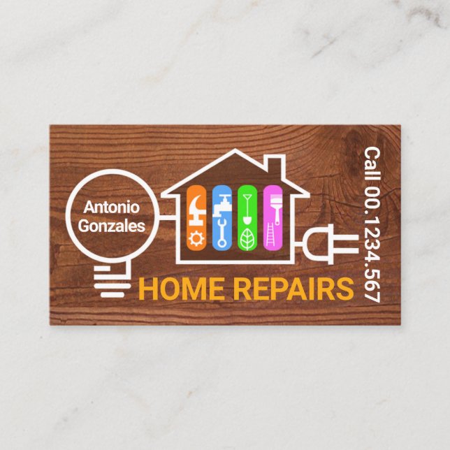Timber Home Bulb Plug Electrical Circuit Business Card (Front)