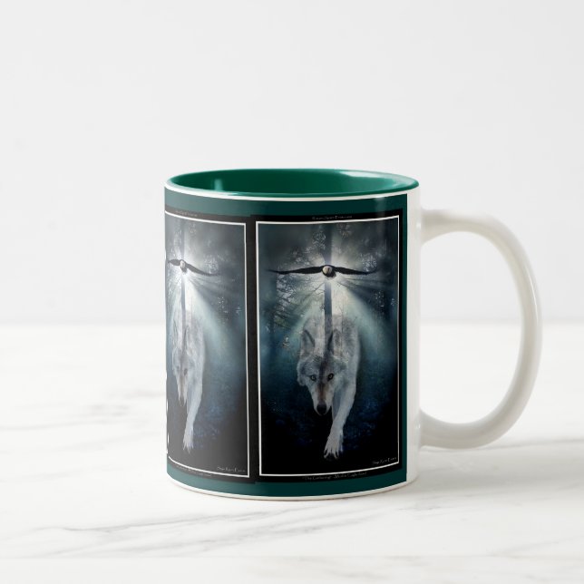 Timber Wolf & Bald Eagle Wildlife Art Two-Tone Coffee Mug (Right)