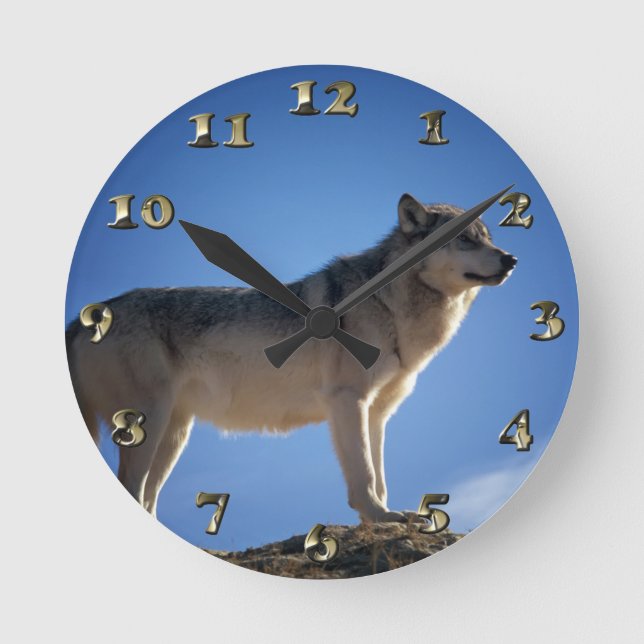 Timber Wolf in Montana - Big Sky Country Round Clock (Front)