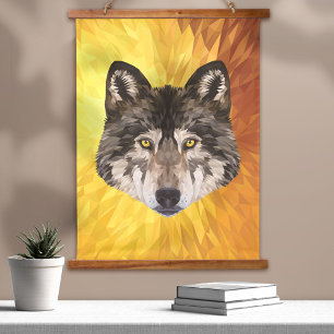 Timber Wolf Modern Abstract Animal Polygonal Art  Hanging Tapestry