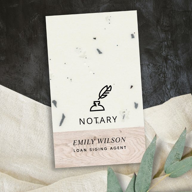 TIMBER WOOD GLAZED SPECKLED FEATHER NIB NOTARY BUSINESS CARD (Creator Uploaded)