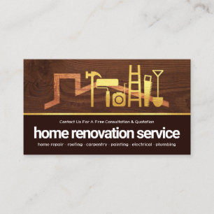 Timber Wood Gold Handyman Tools Rooftop Business Card