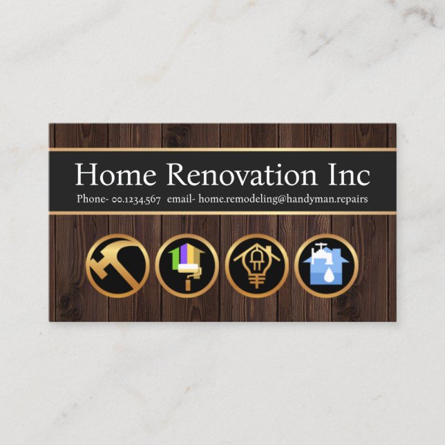 Timber Wood Handyman Construction Icons Business Card (Front)