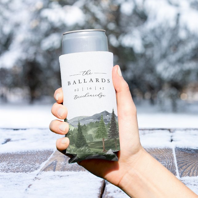 Timberline | Mountain Forest Wedding Favour Seltzer Can Cooler (Creator Uploaded)