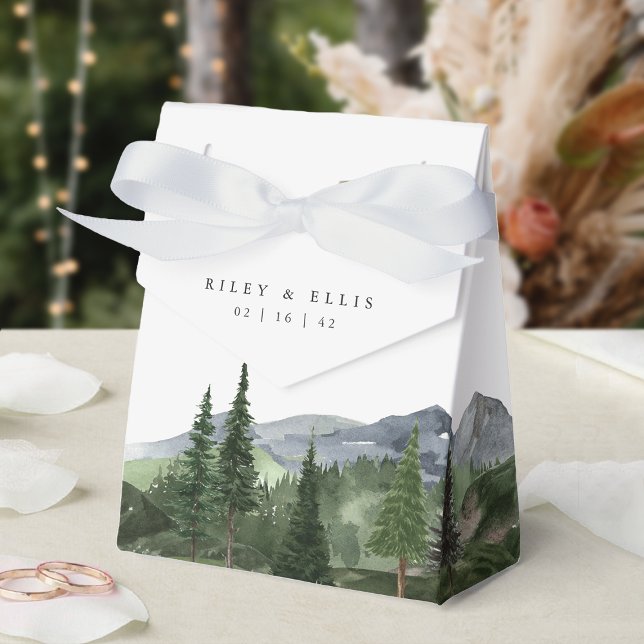 Timberline | Watercolor Mountain Forest Wedding Favour Box (Creator Uploaded)