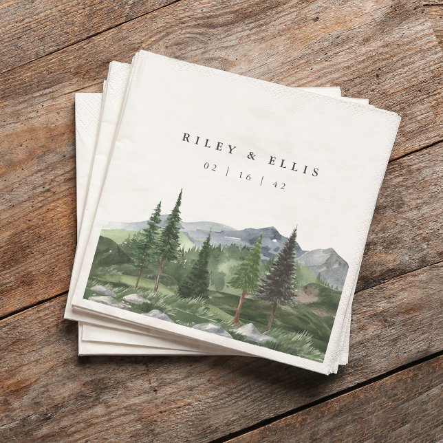 Timberline | Watercolor Mountain Forest Wedding Napkin (Creator Uploaded)