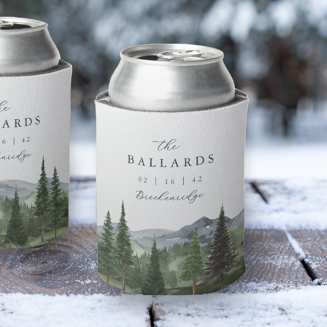Timberline | Watercolor Mountain Wedding Favour Can Cooler (Creator Uploaded)