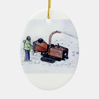 Timberwolf wood chipper ceramic tree decoration