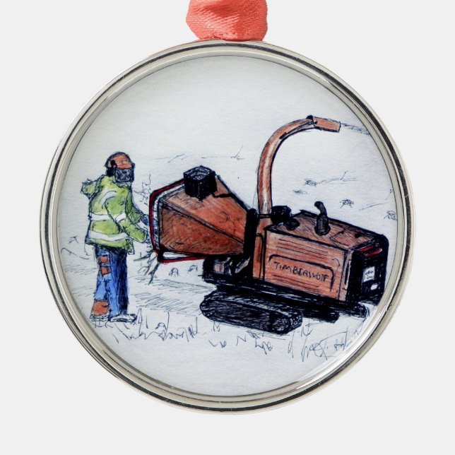 Timberwolf wood chipper metal tree decoration (Front)