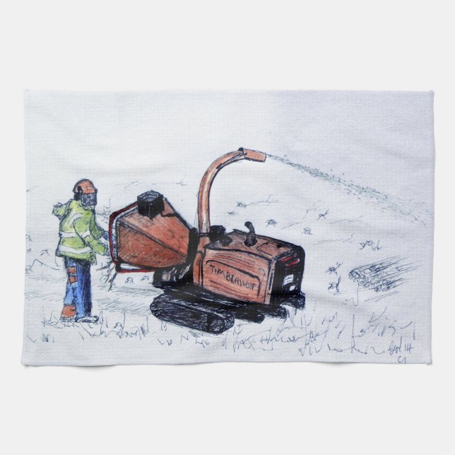 Timberwolf wood chipper tea towel (Horizontal)