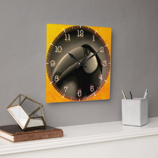Time and illustrated art on your wall. square wall clock
