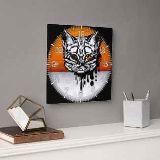 Time and illustrated art on your wall. square wall clock