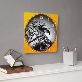 Time and illustrated art on your wall. square wall clock