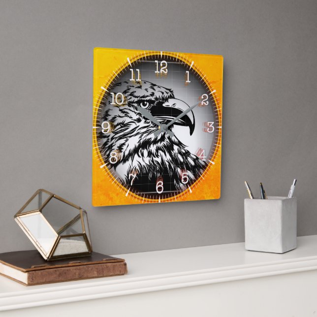 Time and illustrated art on your wall. square wall clock (Office)