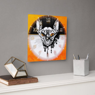 Time and illustrated art on your wall. square wall clock