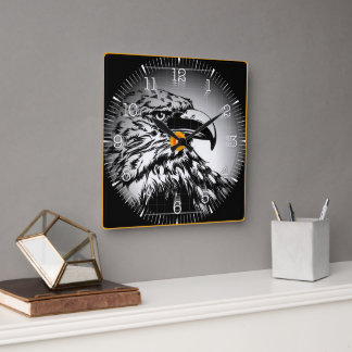 Time and illustrated art on your wall. square wall clock