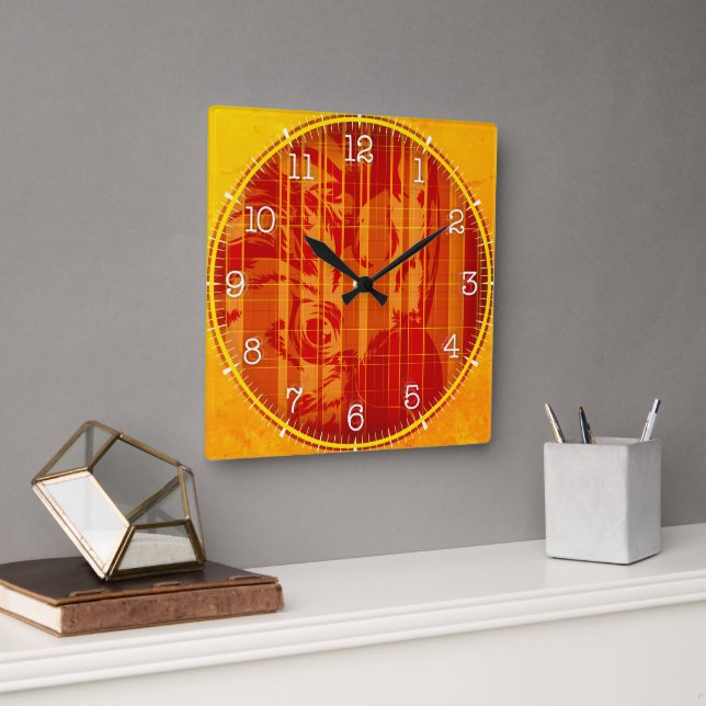 Time and illustrated art on your wall. square wall clock (Office)