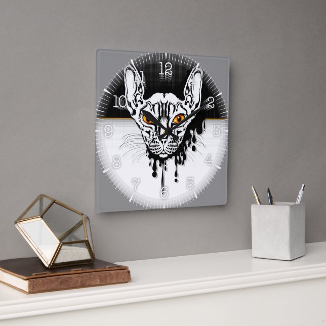 Time and illustrated art on your wall. square wall clock (Office)