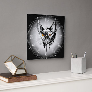 Time and illustrated art on your wall. square wall clock