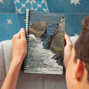 Time and Tide Chaucer Quote Rocky Coastline  Notebook
