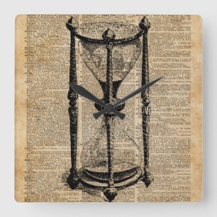 Time,antique Hourglass,sandglas Vintage Book Page Square Wall Clock
