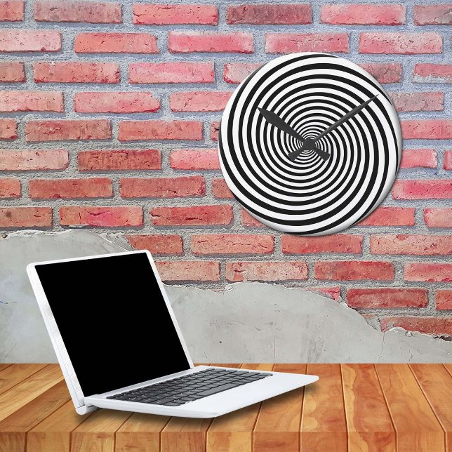 Time Bending Hypnosis Spiral Round Clock (Add a twist to your space with our black and white Hypnosis spiral wall clock!)