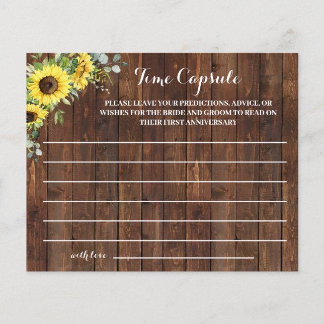Time Capsule Advice Sunflowers Bridal Shower Game Flyer (Front)