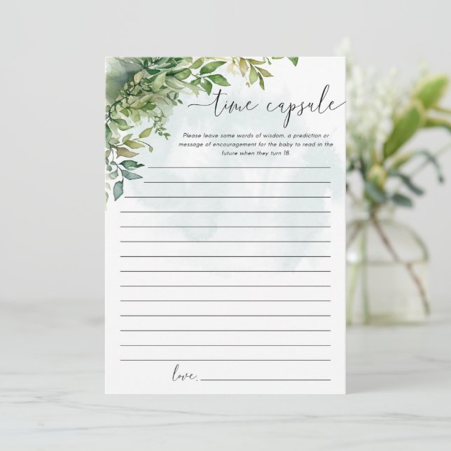 Time Capsule Keepsake Baby Shower Greenery Theme Invitation (Standing Front)