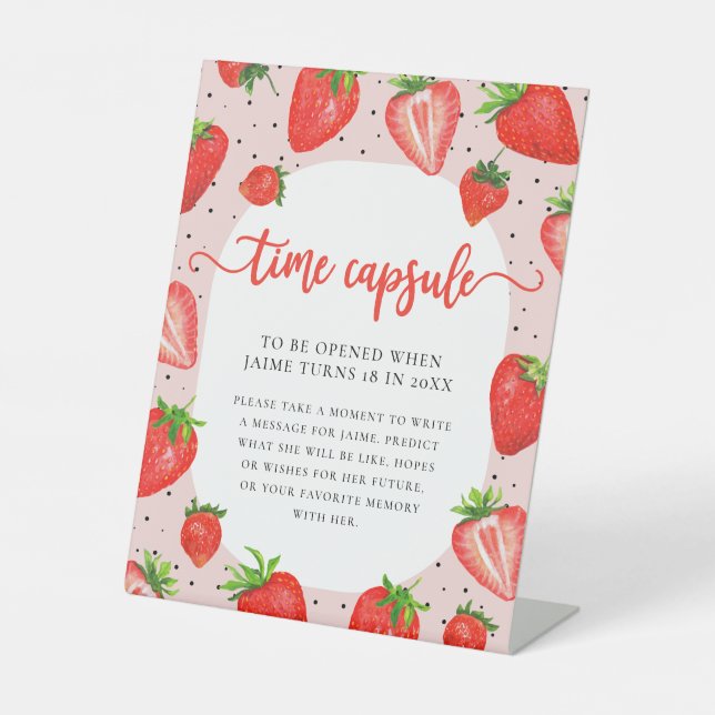 Time Capsule | Pink Strawberry Birthday Pedestal Sign (Front)