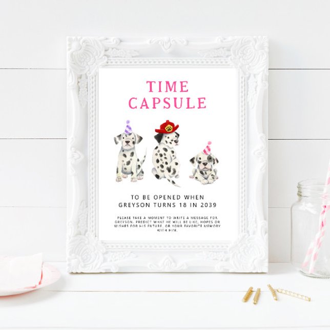 Time Capsule Sign Firefighter Pink Birthday Party (Creator Uploaded)