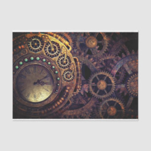 Time Clock Gears Dark Decoupage Tissue Paper