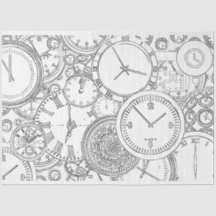 Time Clocks Black White Decoupage Tissue Paper