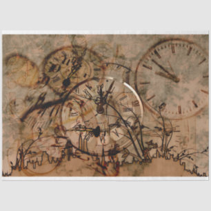 Time Clocks Collage City Decoupage Tissue Paper