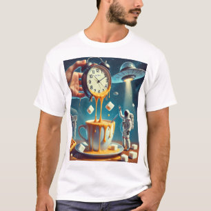 Time Drips & Cosmic Sips – Surreal Coffee Dream T-Shirt