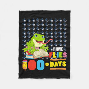 Time Flies 100 Days Frog Lovers 100th Day Of Schoo Fleece Blanket