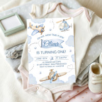 Time Flies Aeroplane 1st Birthday Invitation