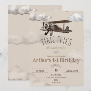 Time Flies Aeroplane Birthday Invitation