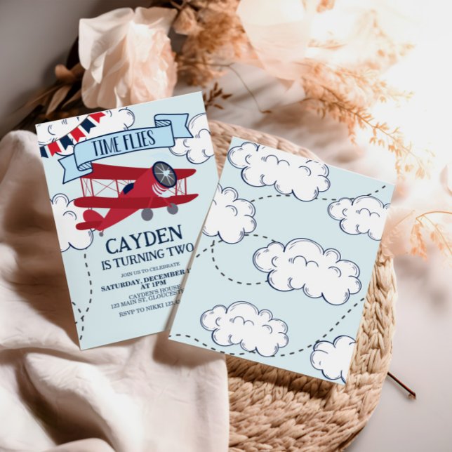 Time Flies Aeroplane Birthday Invitation (Creator Uploaded)