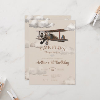 Time Flies Aeroplane Birthday Invitation