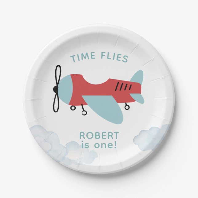 Time Flies Aeroplane Birthday  Paper Plate (Front)
