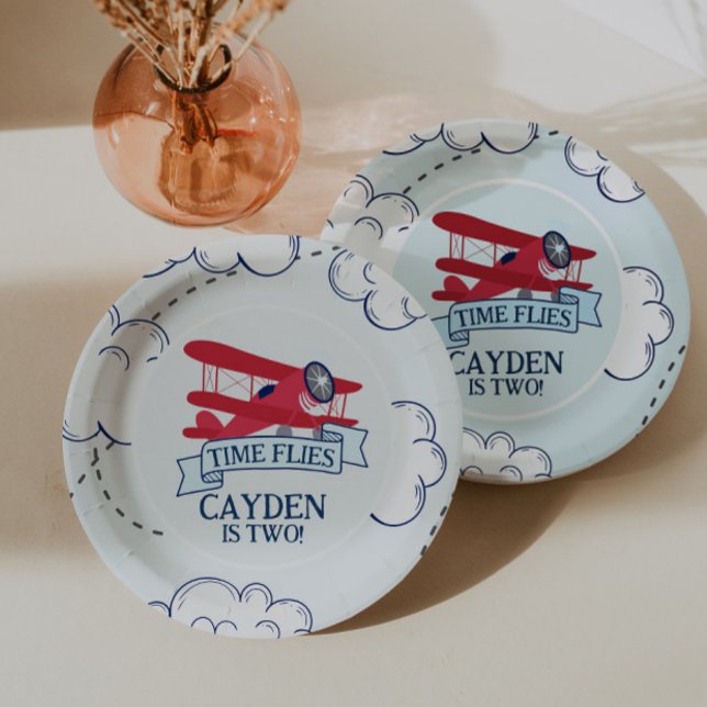 Time Flies Aeroplane Birthday Paper Plate (Creator Uploaded)