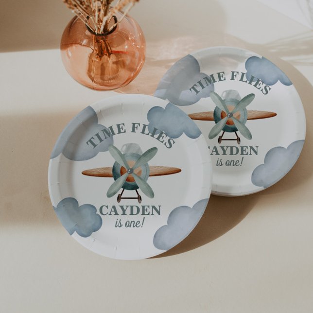 Time Flies Aeroplane Birthday Photo Print Paper Plate (Creator Uploaded)