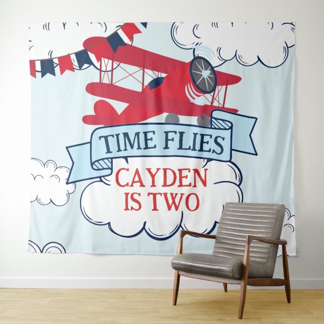 Time Flies Aeroplane Birthday Tapestry (In Situ (Horizontal))