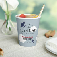 Time Flies Aeroplane Blue Boy Birthday Paper Cups