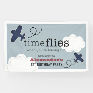 Time Flies Aeroplane Blue Boy Birthday Welcome Banner